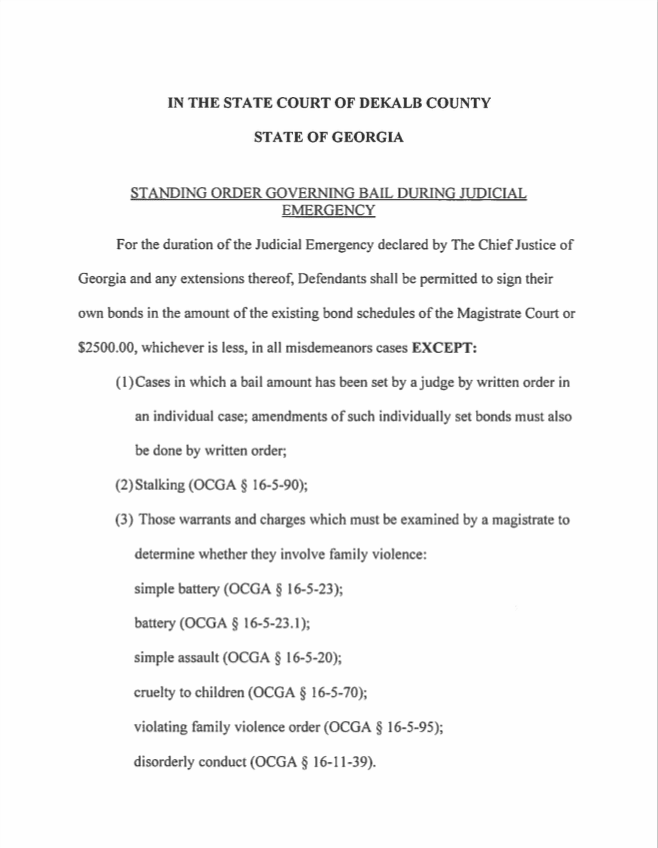 DeKalb County Jail releases inmates on signature bond in compliance