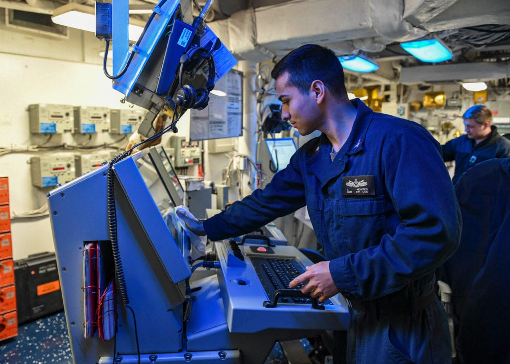 USS Normandy Sailor Cleans, Sanitizes Control Console