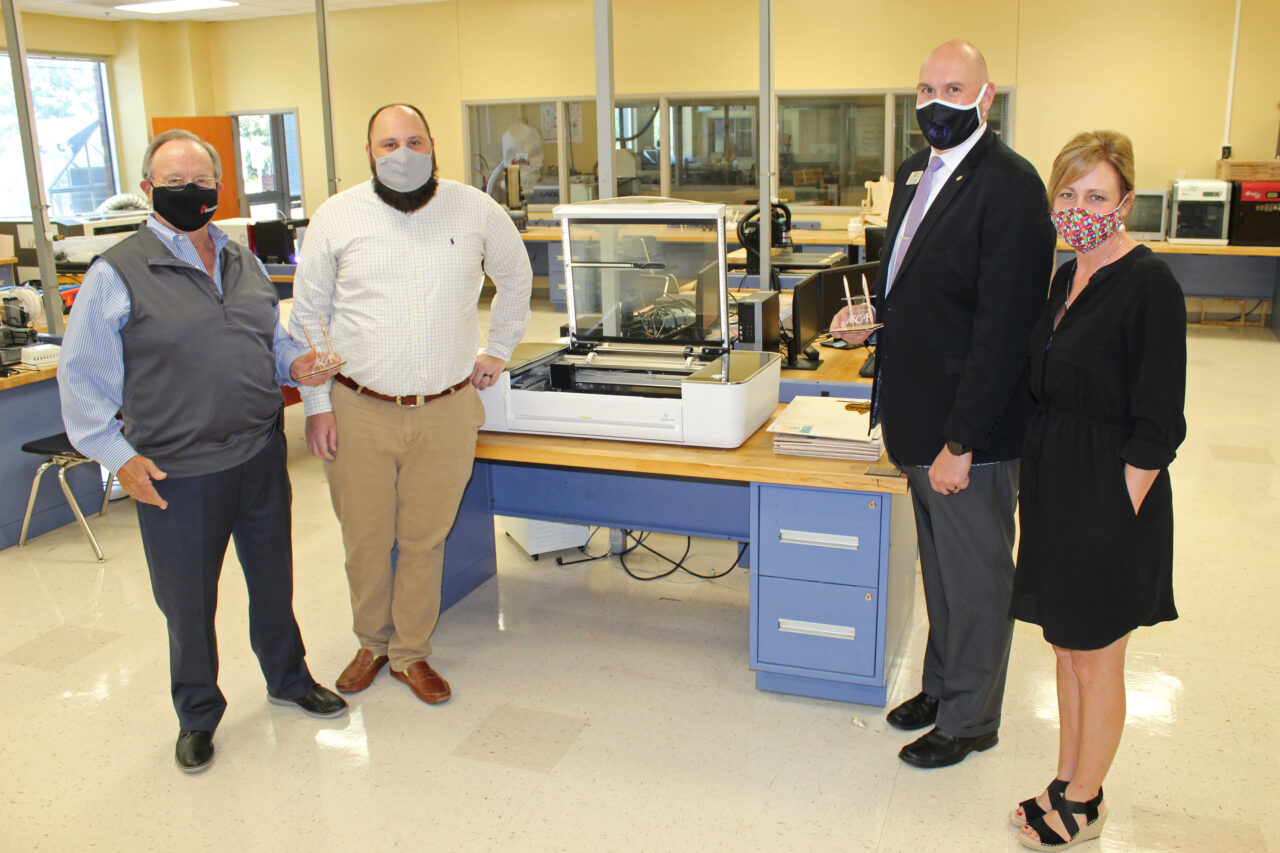 05-13-21 RCA Development Authority visit RCPS IMG_4629-large Devp Auth Vice Ch Dr Boyle, RCA Manufactrng Instr Jesse Smith, RCA CEO Ben McCumber, Chamber Vice Chair Katy Z